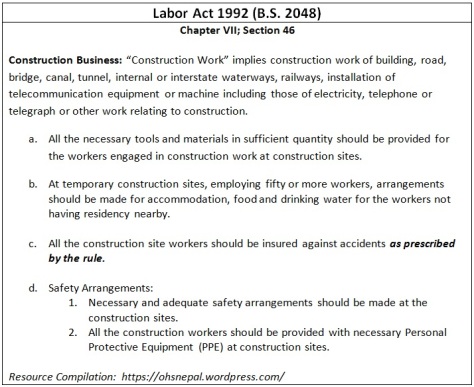 Construction Safety Legal Provisions - Labor Act 1992 - Nepal